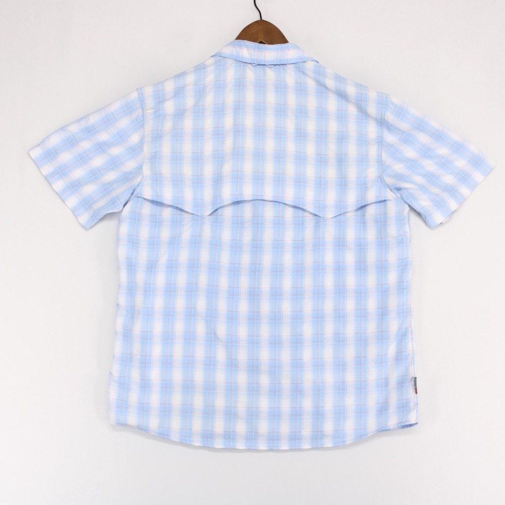 Simms Shirt Mens M Blue Plaid Pearl Snap Short Sleeve Vented Fishing - Picture 8 of 8